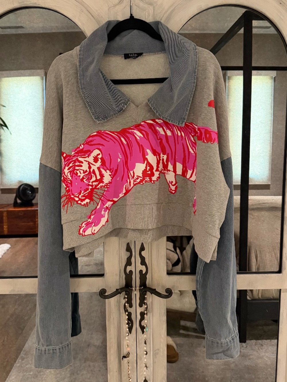 Dressed In LALA Sticks and Stones Mixed Media Pullover, Sz L/XL